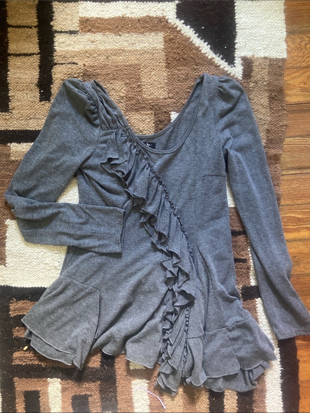 RYU Charcoal Gray Anthropologie Asymmetrical Ruffle Top Small